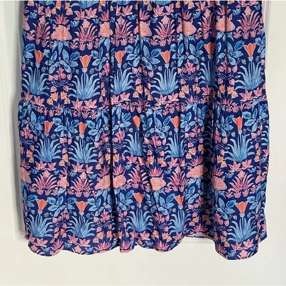 J. MCLAUGHLIN  Blue Multi Floral Chessie Silk Blend Tiered Midi Dress Size S - Picture 11 of 14